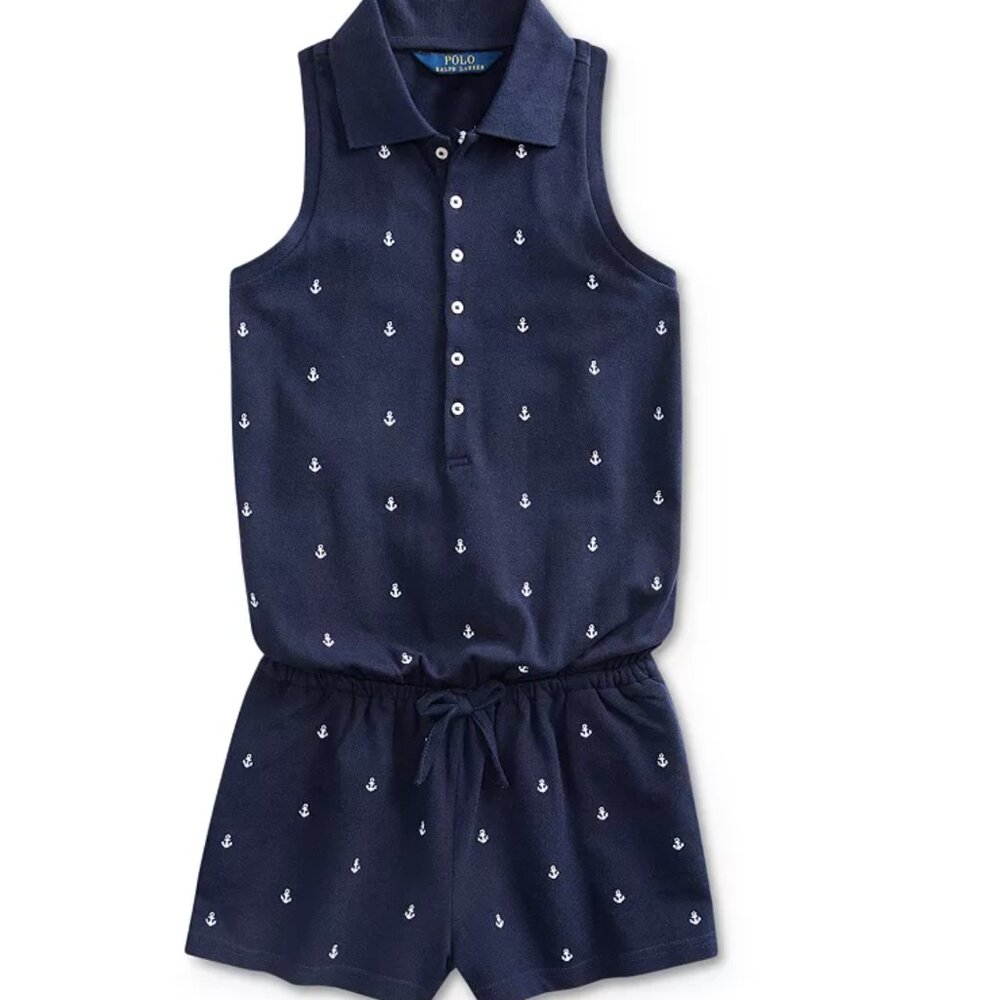 Polo Ralph Lauren | Anchor-Embroidered Romper | Navy Blue | Size Small (8)